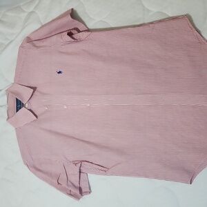 Polo seersucker short sleeve red and white Button-down small